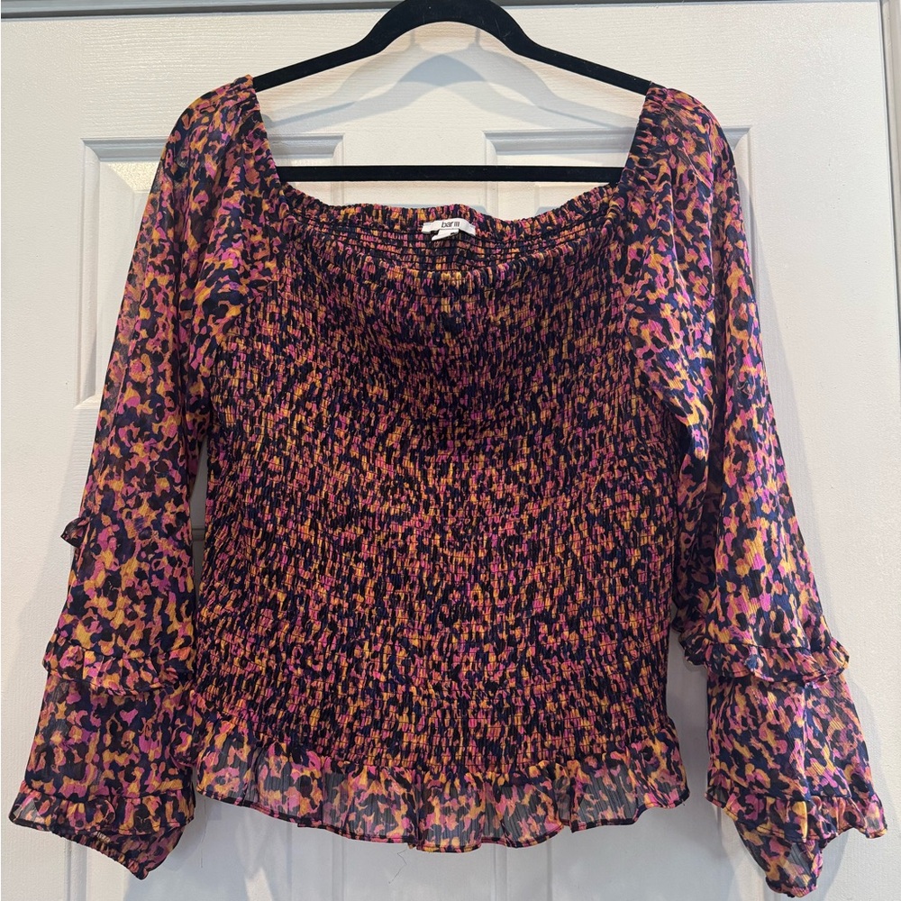 Bar III Vibrant Patterned Smocked Blouse